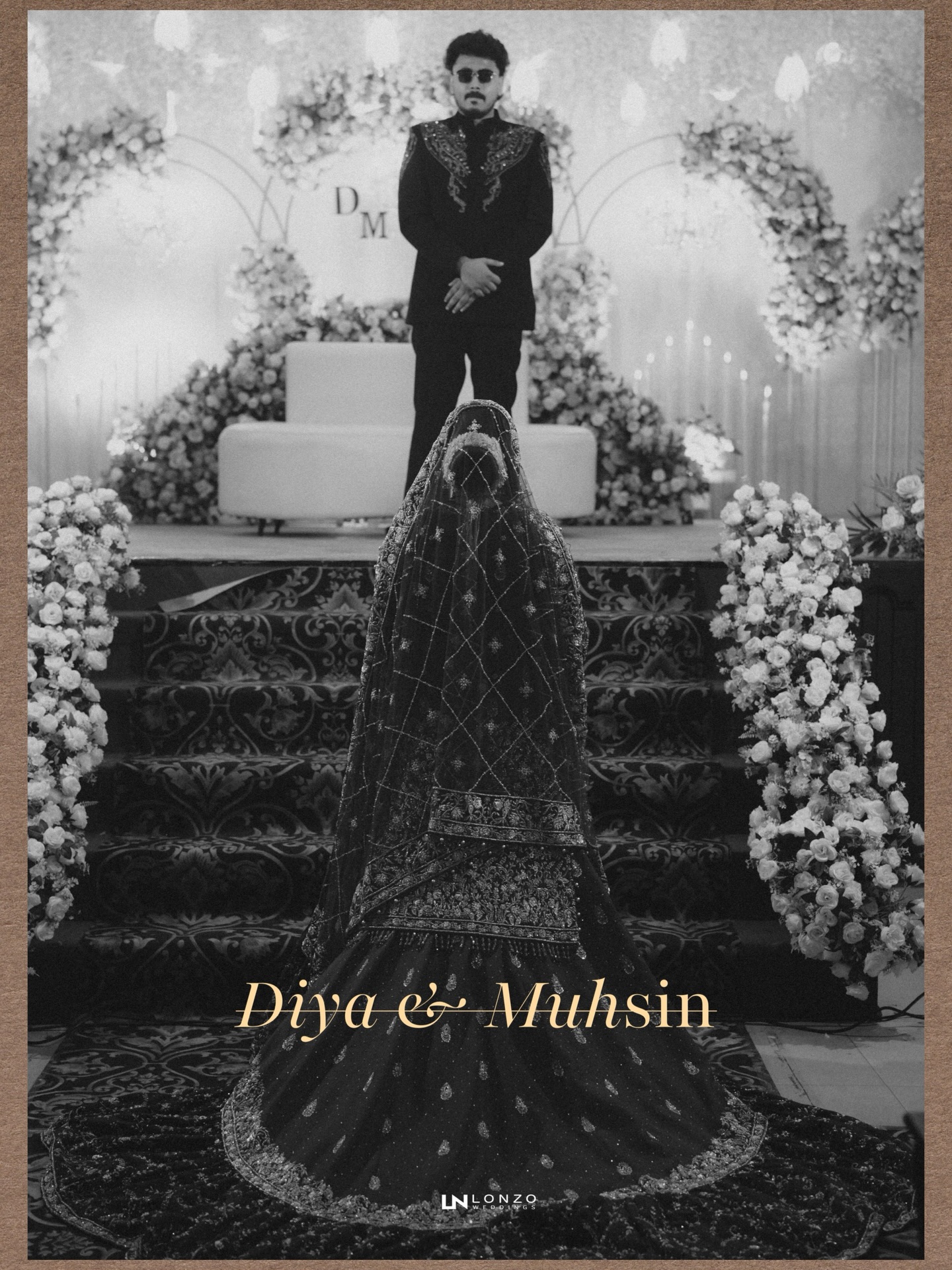 Diya and Muhsin's reception photograph, monochrome